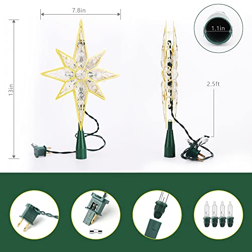 Brizled Christmas Tree Topper, 11" Warm White Double-Sided Bethlehem Star Tree Topper, Plugin Polaris Xmas Treetop with 10 Lights, UL Certified Lighted Tree Top for Christmas Tree Home Holidays Decor