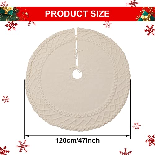 NIBESSER White Knit Tree Skirt 48" - Ivory Knitted Christmas Tree Skirt Mat for Home Party Holiday Ornaments Christmas Decorations