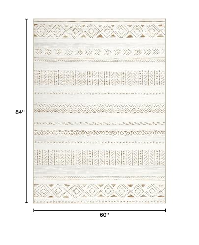 cotiled 5x7 Area Rugs Living Room Rug: Washable Boho Rugs with Non Slip Backing Large Soft Indoor Stain Resistant Carpet for Bedroom Farmhouse Dining Room Lightweight Home Decor L Brown/Cream