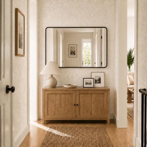 Koonmi Black Bathroom Mirror for Over Sink, 22x30 Inch Wall Mirror for Wall Matte Rectangle Metal Deep Framed, Shatterproof Tempered Glass Mirrors for Bathroom, Hang Vertically or Horizontally