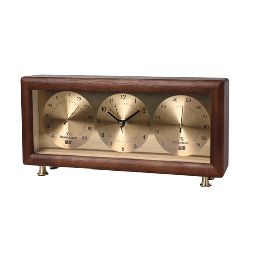 Adventurers Walnut Multifunctional Desk Clock with Temperature & Humidity Sensor, Solid Wood Frame, Elegant Gift for Living Room & Study Decor