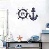 2 Pack 11" Nautical Beach Wooden Ship Wheel and 13" Wooden Anchor with Rope Nautical Boat Steering Wheel Rudder Anchor Wall Art Decor Door Hanging Ornament Beach Theme Home Decoration(Blue)