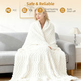 Eastsora Heated Blanket Flannel Blanket Throw, 50"X 60"Electric Heating Blanket with ETL & FCC & 12 Heating Levels & Auto Shut Off，Machine Washable (White)