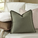 decorUhome Linen Fringe Olive Green Throw Pillow Covers 12x20 Set of 2