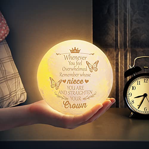 Funnli Niece Gifts from Auntie, Mothers Day Graduation Birthday Christmas Wedding Gifts for Niece Moon Lamp, 3D Printed LED Night Light with Wooden Stand Niece Birthday Gifts
