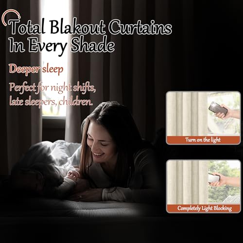 Lajode Blackout Curtains for Bedroom - Linen Black Out Curtains 84 Inch Long Thermal Insulated Burlap Grommet Window Drapes for Farmhouse Living Room Darkening, 2 Panels, Each 52" Wide, Natural Cream