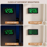 Soobest 9.5 Inch Large LED Digital Wall Clock Battery Operated, Auto & Manual Dimmer Display, Easy to Read 3.2'' Big Digit with Alarm for Seniors, Modern Decor for Living Room, Bedroom, Office (Green)