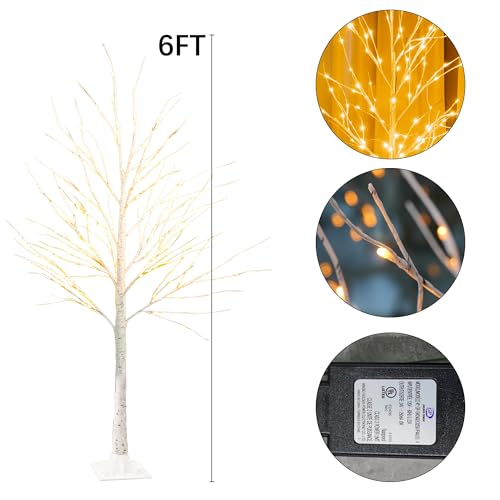 TW SHINE 144 LED Lighted Birch Tree, 6 FT Pre-lit Artificial Christmas Trees for Thanksgiving Christmas Decorations Indoor Home Bedroom Outdoor Festival Wedding Party, Warm White