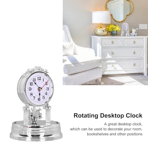 Desk Clock, European Style Quiet Table Clock Internal Rotation Home Decoration for Living Room Bedroom