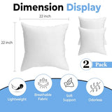QUBA LINEN Throw Pillow Inserts (Set of 2, White), 22x22 Inches - Premium Cushion Fillers for Sofa, Bed, and Home Décor (22x22 Inch (Pack of 2))