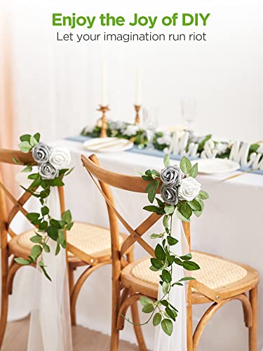 InnoGear Artificial Flowers, 50 Pcs Ivory White Foam Fake Roses Bulk with Stems for Mother's Gift Decoration DIY Wedding Bouquets Centerpieces Bridal Shower Party Christmas Tree