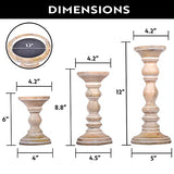 Mango Wood Candle Holders - Whitewash Finish, Set of 3