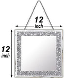 2 Piece Wall Mirrors, Crush Diamond Mirrors Decor, Silver Decorative for Living Room Bedroom, Bathroom. (12”x12”)