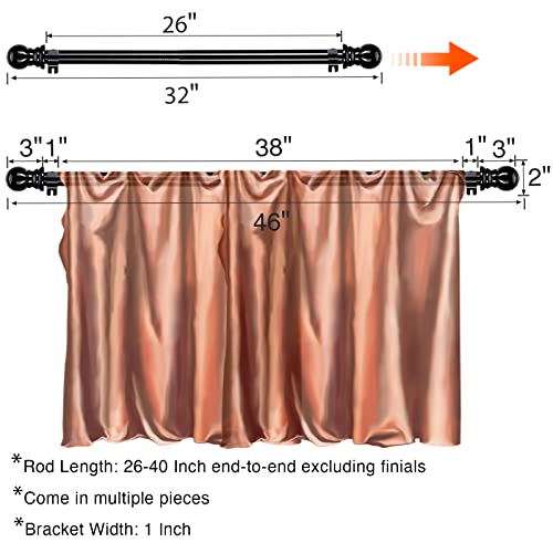 Black Curtain Rod - 1 Inch Curtain Rods for Windows 26 to 40 Inch - Heavy Duty Small Window Curtains Rod and Bracket Set with Treatment Hardware for Drapes Bedroom Door