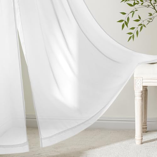 MIULEE White Sheer Curtains 84 Inches Long, 4 Panels Set, Light Filtering Rod Pocket Voile Drapes for Living Room and Bedroom, Airy Soft Fabric Window Treatments, 42 x 84 Inches
