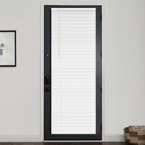 LazBlinds 1" Vinyl Mini Blinds - Cordless French Door Blinds for Privacy, Light Filtering Horizontal Shades for Front Door & Patio Sidelight, 24" W x 72" H, White