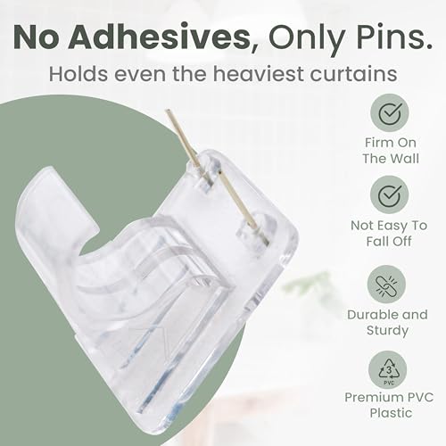 No Adhesive Heavy Duty Curtain Rod Holders with Wide Hook, 5X Stronger Than Adhesive Curtain Rod Hooks,Tension Curtain Rod Bracket for Wall with Pin Guide, Curtain Wall Mount (4 Pack, for 0.75" Rods)
