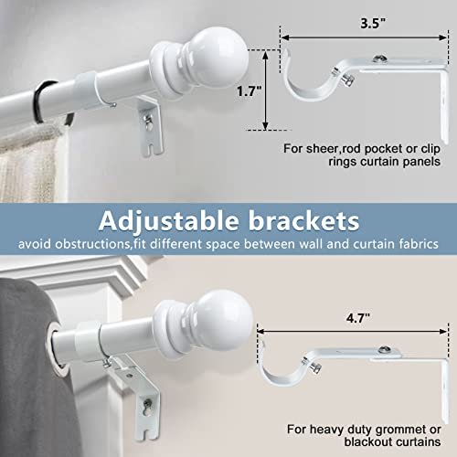 Decorative Curtain Rods for Windows 28 to 48 Inch - 1 Inch Heavy Duty Basic Curtain Rods,Adjustable Drapery Pole with Bracket for Sliding Glass Doors,Kitchen,Farmhouse Bathroom - White