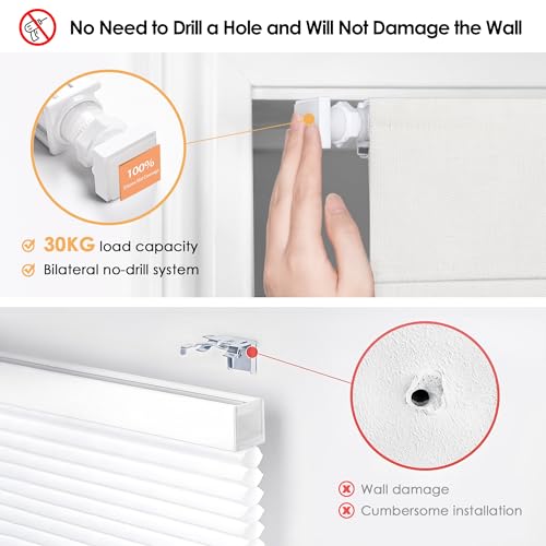 LazBlinds No Tools No Drill Cordless Roman Shades for Windows, Blackout Thermal Insulated UV Blocking Window Blinds, Lightweight Fabric Blinds for Indoor Windows, 34.5" W x 48" H, Blackout - White