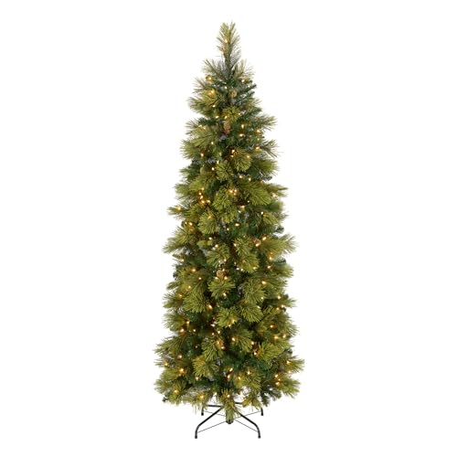 National Tree Company 6.5 ft Pre-Lit Carolina Pine Slim Artificial Christmas Tree, 350 Clear Lights, 516 Tips, Includes Stand, Green