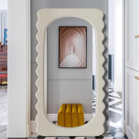 Full Length Mirror, Irregular Clouds Full Body Mirror, Wall Mounted Floor Mirror, Wooden Frame Leaning Hanging Wall Mirror for Bedroom Entrance B-90 * 180cm