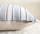 Cethom Decorative Boho Throw Pillow Covers, Farmhouse Textured Pillow Case, 18 x 18 Inch Set of 2, Chair Sofa Bedroom Living Room Home Decor Couch Cushion Case, Classic Blue and Beige Striped