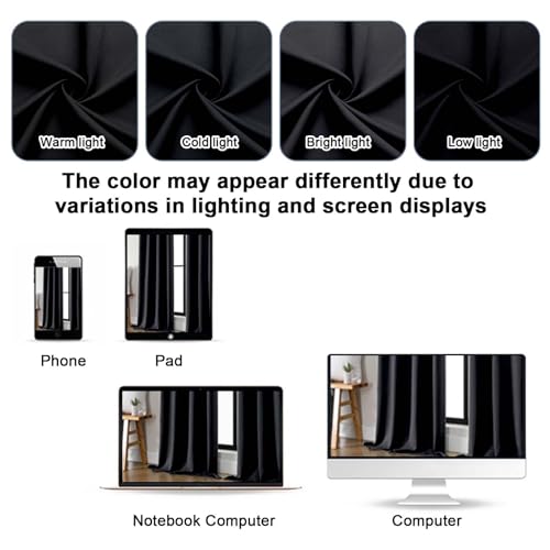 Gwine Black Blackout Curtains for Bedroom 84 inches Long 2 Panels, Solid Thermal Insulated Noise Reducing Light Blocking Window Curtains Drapes for Living Room, Each 40Wx84L