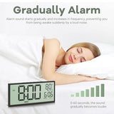 JALL 14.5" Large Digital Wall Clock Alarm, with Big LCD Screen Dispaly, Auto DST, Temperature for Living Room, Bedroom, Desk Decor, Mounted, Gift for Elderly, Black