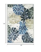 Wonnitar 2x3 Kitchen Sink Rug, Machine Washable Blue Bathroom Leaf Rugs, Monstera Coastal Non-Skid Bedside Accent Mat, Non-Shedding Low Pile Floor Carpet for Entry Doormat Bedroom Laundry