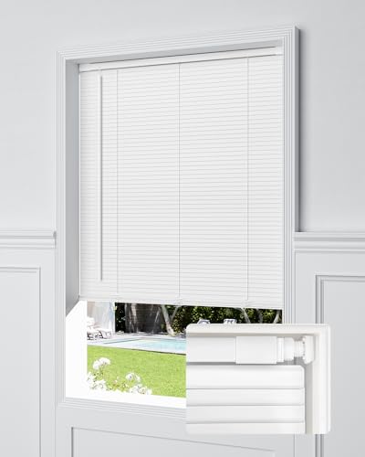 UNISHADES No Drill Cordless Mini Blinds, L-Shaped Slats, 46×48 in, White | Enhanced privacy protection, 1" Vinyl Material, Easy Install