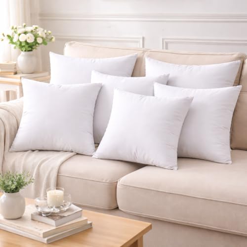 16 x 16 Inch Throw Pillow Inserts, Set of 4, Square Polyester-Filled Pillow Forms for Decorative Covers, White