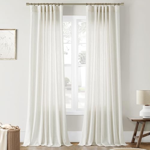 Joywell Linen Sheer Curtains 84 Inches Long for Living Room Cream Curtain Hook Belt Back Tab Neutral Boho Farmhouse Natural Light Filtering Window Drapes for Bedroom Beige Ivory 2 Panels 52x84