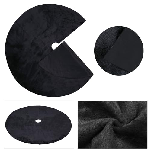 Christmas Tree Skirt 56 inch, Black Plush Christmas Tree Skirt, for Family Christmas Decoration, Christmas Party Decoration(Black，Large)
