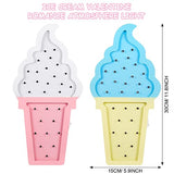 Mudder 2 Pcs Ice Cream Decor Wooden LED Night Light Romance Atmosphere Light Ice Cream Theme Party Lamps Battery Operated LED Night Lights for Spring Party Birthday Wedding(Blue-Yellow)