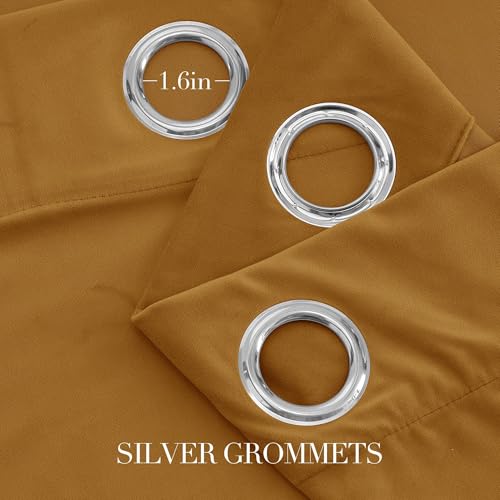 NICETOWN Gold Brown 90 inch Long Velvet Curtains & Drapes for Spring - Thermal Insulating Soft Yellow Window Treatments for Bedroom Living Room Sliding Glass Door, W52 x L90, 2 Panels