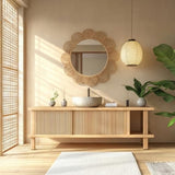 Sintuff Boho Scalloped Wall Mirror Decorative Flower Round Wavy Mirror with Frame Rustic Farmhouse Rattan Wicker Natural Wall Decor for Bathroom Bedroom Office (Jute,24 Inch,Scalloped)