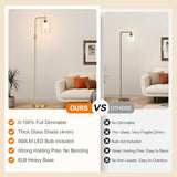 【Upgraded】Dimmable Gold Floor Lamp for Living Room with Clear Glass Lampshade, Glass Modern Floor Lamp with 900LM Edison Bulb Included, Standing Tall Lamp for Bedroom, Office, Reading Room, Corner