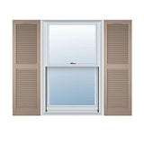 12"W x 24"H Lifetime Vinyl, TailorMade Cathedral Top Center Mullion, Open Louver Shutters, w/Shutter-Loks (Per Pair), Wicker