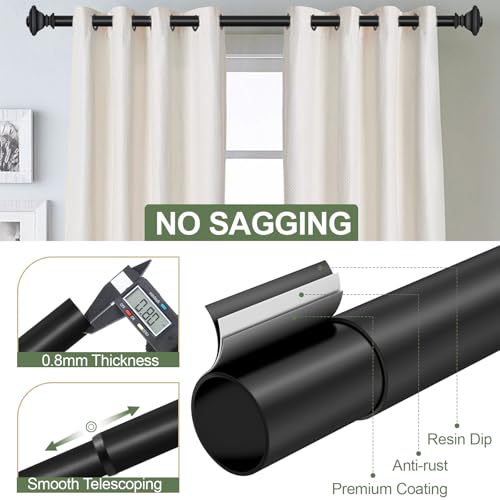 BRIOFOX BLACK Curtain Rods for Windows 48 to 84 Inch Adjustable Length 1 Inch Diameter Heavy Duty Window Curtain Rods for Indoor Ourdoors With Classic Square Finials
