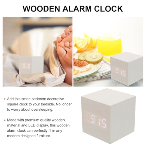 Healifty Wooden Digital Alarm Clock with Dual Led Display and Temperature Compact 2.55 Inch USB Powered Mini Clock for Bedroom and Desk Use