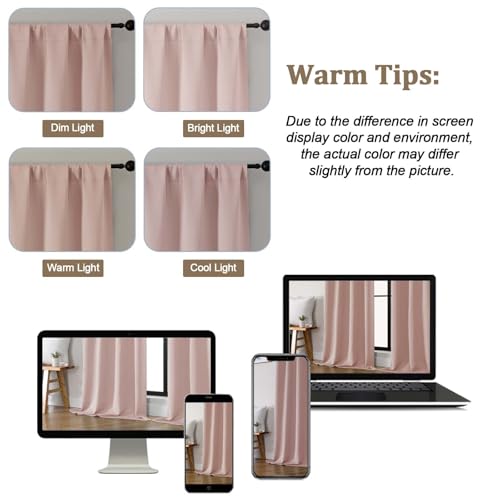 Lecloud Blush Pink Kitchen Curtains 36 Inch Length 2 Panels, Soft Privacy Window Short Curtains, Thermal Insulated Rod Pocket Curtain Tiers for Bedroom Bathroom Small Windows, 40" W x 36" L