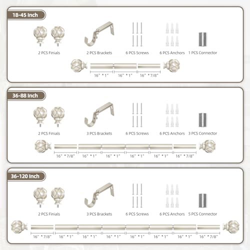 Champagne Gold Curtain Rod for Windows 28 to 48 Inches(2.3-4ft), 1" Diameter Heavy-Duty Adjustable Decorative Curtain Rod with Striped Twisted Finials - for Living Room Bedroom (Modern Home Decor)