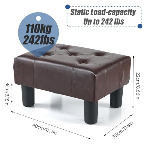 BRIAN & DANY Small Foot Stool, Leather Foot Stools with Legs, Stable Small Footstool for Living Room, Brown