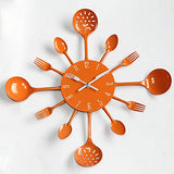 Timelike Wall Clock, 16" Metal Kitchen Cutlery Utensil Spoon Fork Wall Clock Creative Modern Home Decor Antique Style Wall Watch (Orange)