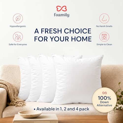 Foamily Couch Pillows Inserts 18x18 (Set of 4) Premium Decorative Pillows for Couch, Bed & Living Room, Soft Fluffy Throw Pillow Inserts for Home Décor