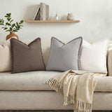 decorUhome Linen Fringe Linen Brown Throw Pillow Covers 24x24 Set of 2