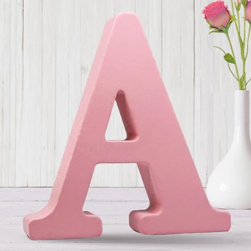 AOCEAN 8 Inch Pink Wood Letters Unfinished Wood Letters for Wall Decor Decorative Standing Letters Slices Sign Board Decoration for Craft Home Party Projects (A)