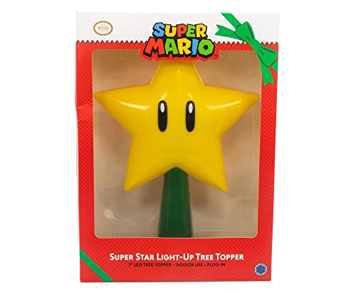 Super Mario Bros. 7-Inch Super Star Light-Up Holiday Tree Topper | Xmas Party Decorations, Christmas Tree Decor, Festive Desktop Ornaments | Video Game Gifts and Collectibles
