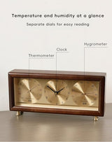 Adventurers Walnut Multifunctional Desk Clock with Temperature & Humidity Sensor, Solid Wood Frame, Elegant Gift for Living Room & Study Decor