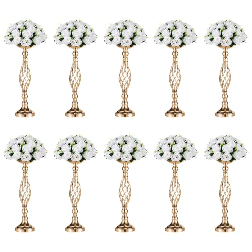 NUPTIO Gold Centerpiece Stand for Table, Twist Style, 20.5" Tall, 10 Pcs